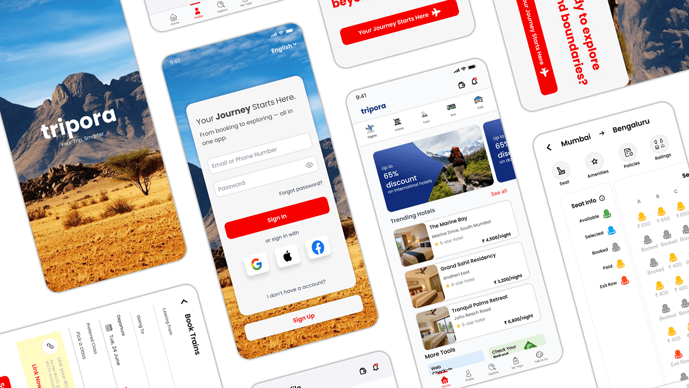 Tripora Smart Travel App interface preview